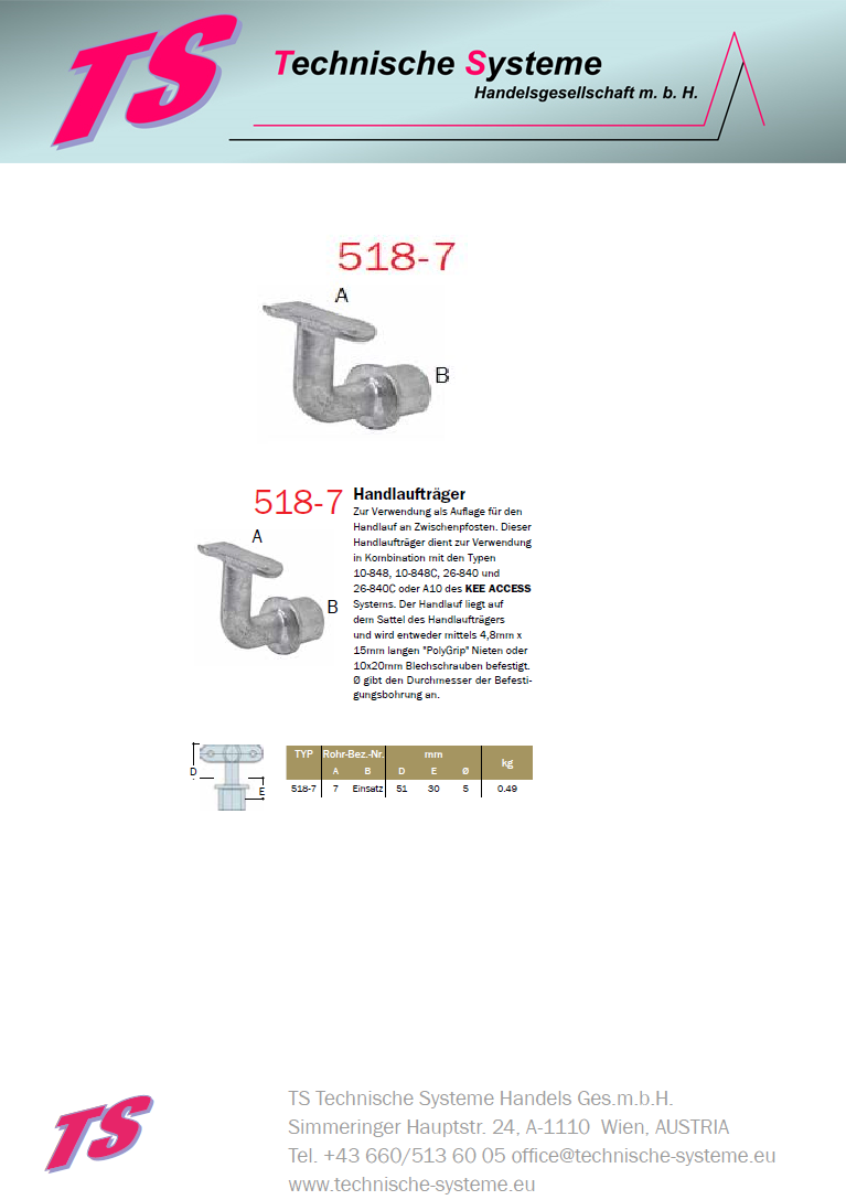 KK518-7 Kee Klamp Rohrverbinder Typ 518 Größe 7        Handlauf-InnenVerbinder  ID 42.4mm