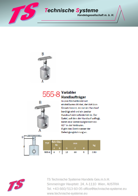 KK555-8 Kee Klamp Rohrverbinder Typ 555 Größe 8        Handlauf-Träger  48.3mm