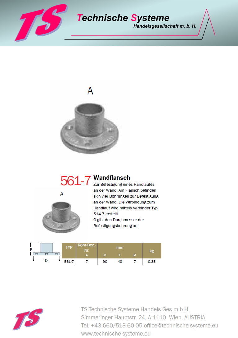 KK561-7 Kee Klamp Rohrverbinder Typ 561 Größe 7        Handlauf-Wandflansch ID 42.4mm