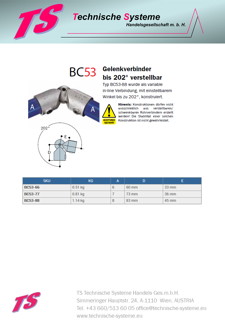 KKBC53-7 Kee Klamp Rohrverbinder Typ BC53 Größe 7        GelenkVerbinder  281° verz. ID 42,4 mm