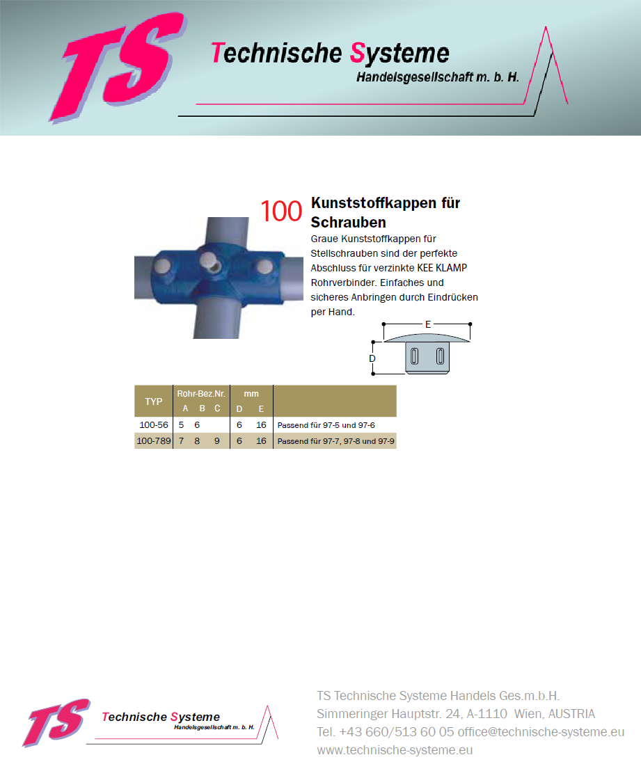 KK100-56 Kee Klamp Rohrverbinder-Zubehör Typ 100 Größe 5 und 6        Plastikkappen f. Stellschrauben 5+6