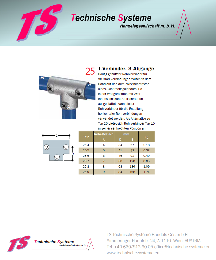 KK25-4 Kee Klamp Rohrverbinder Typ 25 Größe 4        T-Verbinder  verzinkt ID 21.3 mm