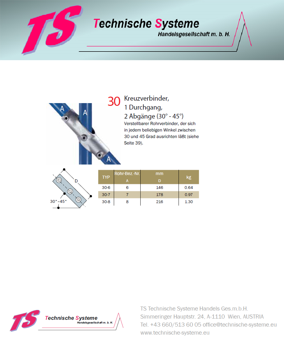 KK30-7 Kee Klamp Rohrverbinder Typ 30 Größe 7        Verbinder  30°-45° verzinkt ID 42.4mm