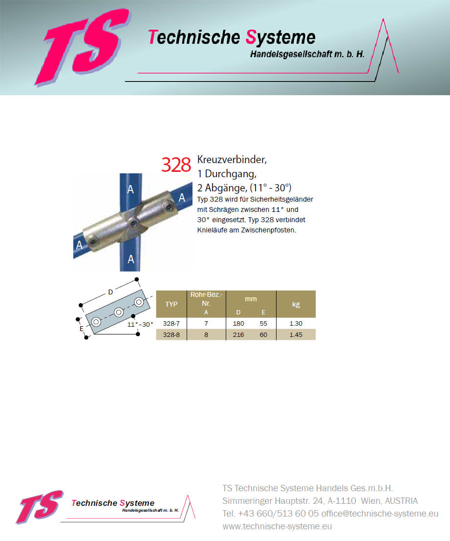 KK328-7 Kee Klamp Rohrverbinder Typ 328 Größe 7        KreuzVerbinder  11-33° verz. ID 42.4 mm