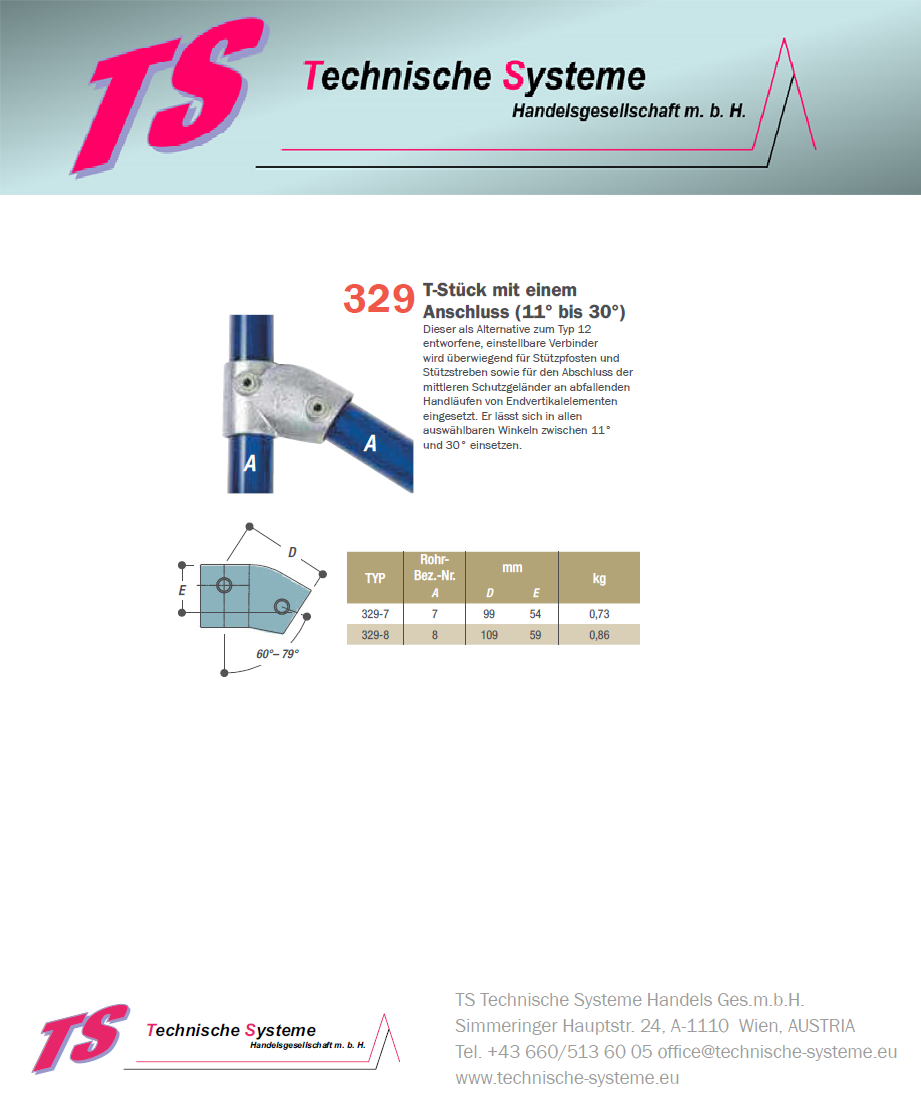 KK329-8 Kee Klamp Rohrverbinder Typ 329 Größe 8        T-Verbinder. 11-33° verz. ID 48.3 mm