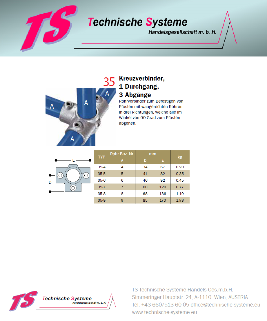 KK35-4 Kee Klamp Rohrverbinder Typ 35 Größe 4        3er Kreuz verzinkt ID 21.3mm