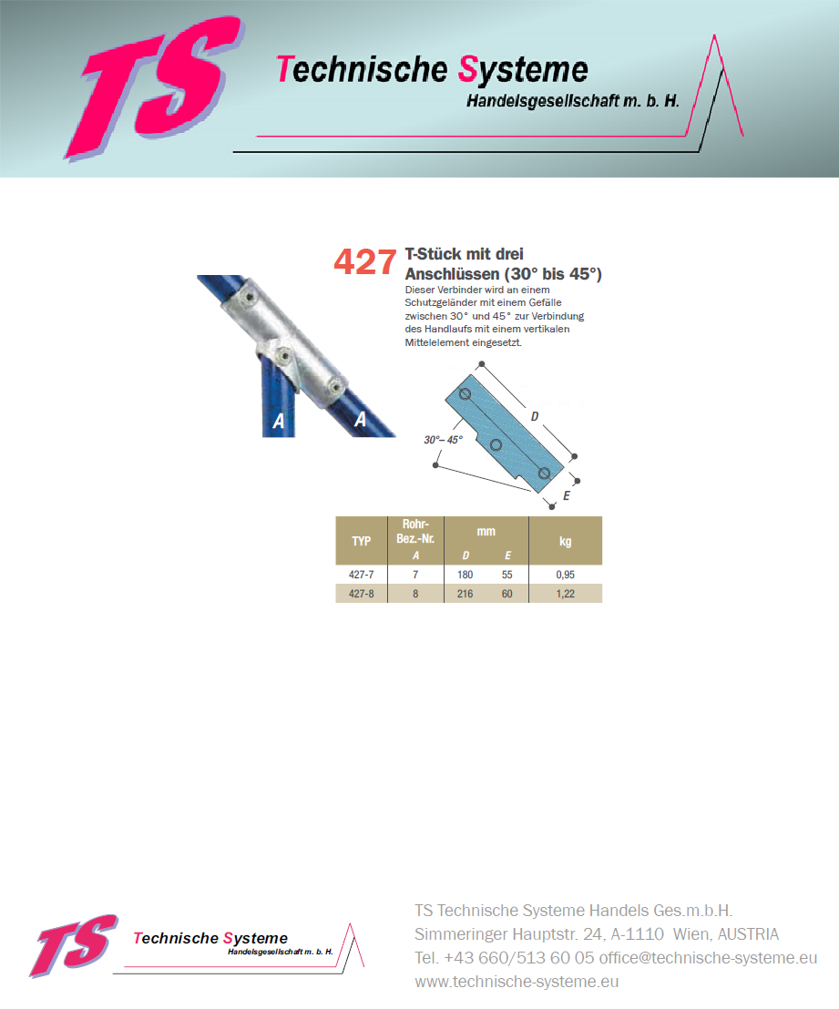 KK427-8 Kee Klamp Rohrverbinder Typ 427 Größe 8        T-Verbinder. 30°-45° verz. ID 48.3 mm