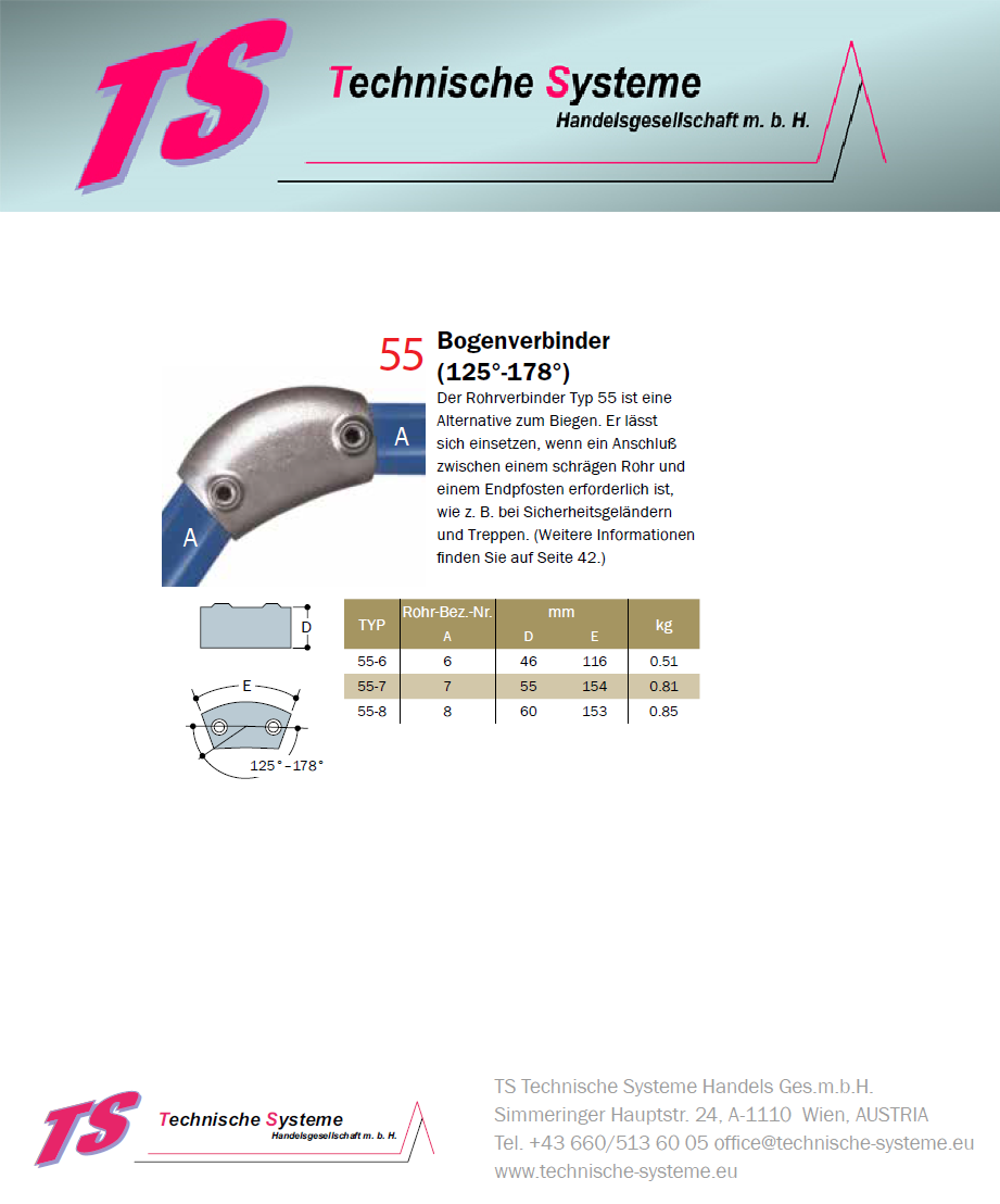KK55-8 Kee Klamp Rohrverbinder Typ 55 Größe 8        Bogen 125-178° verz. ID 48.3mm