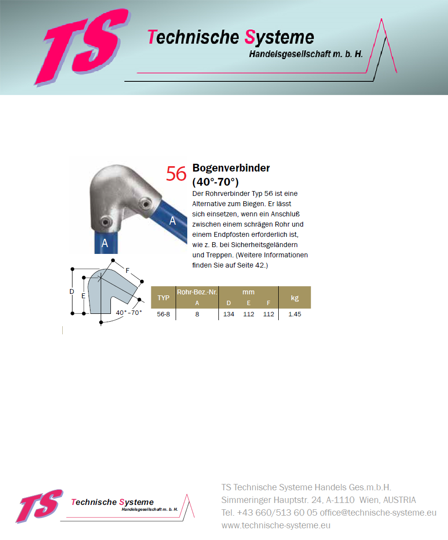 KK56-8 Kee Klamp Rohrverbinder Typ 56 Größe 8        Bogen 40°-70° verzinkt ID 48.3mm