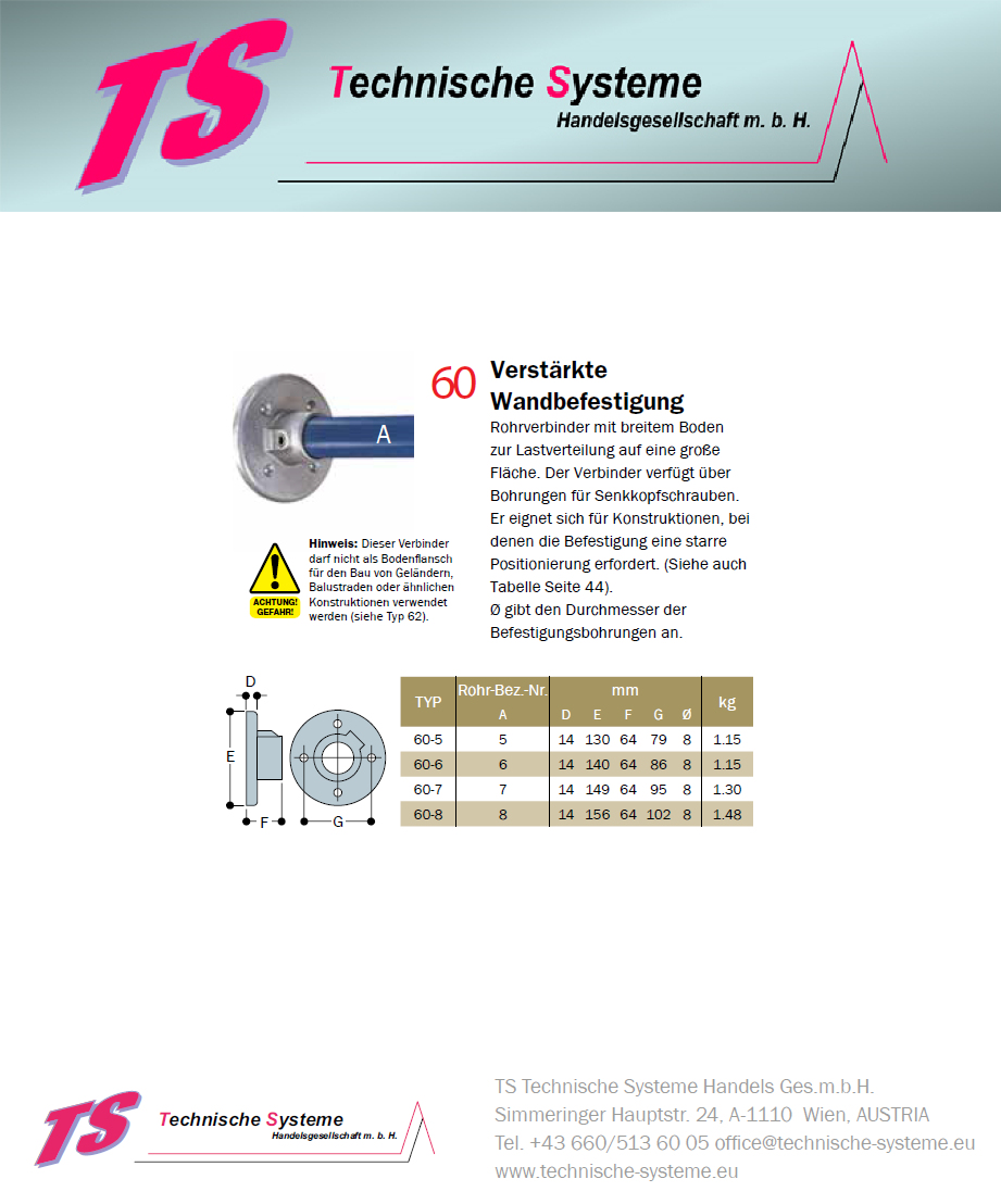 KK60-7 Kee Klamp Rohrverbinder Typ 60 Größe 7        Wandflansch verzinkt ID 42.4mm