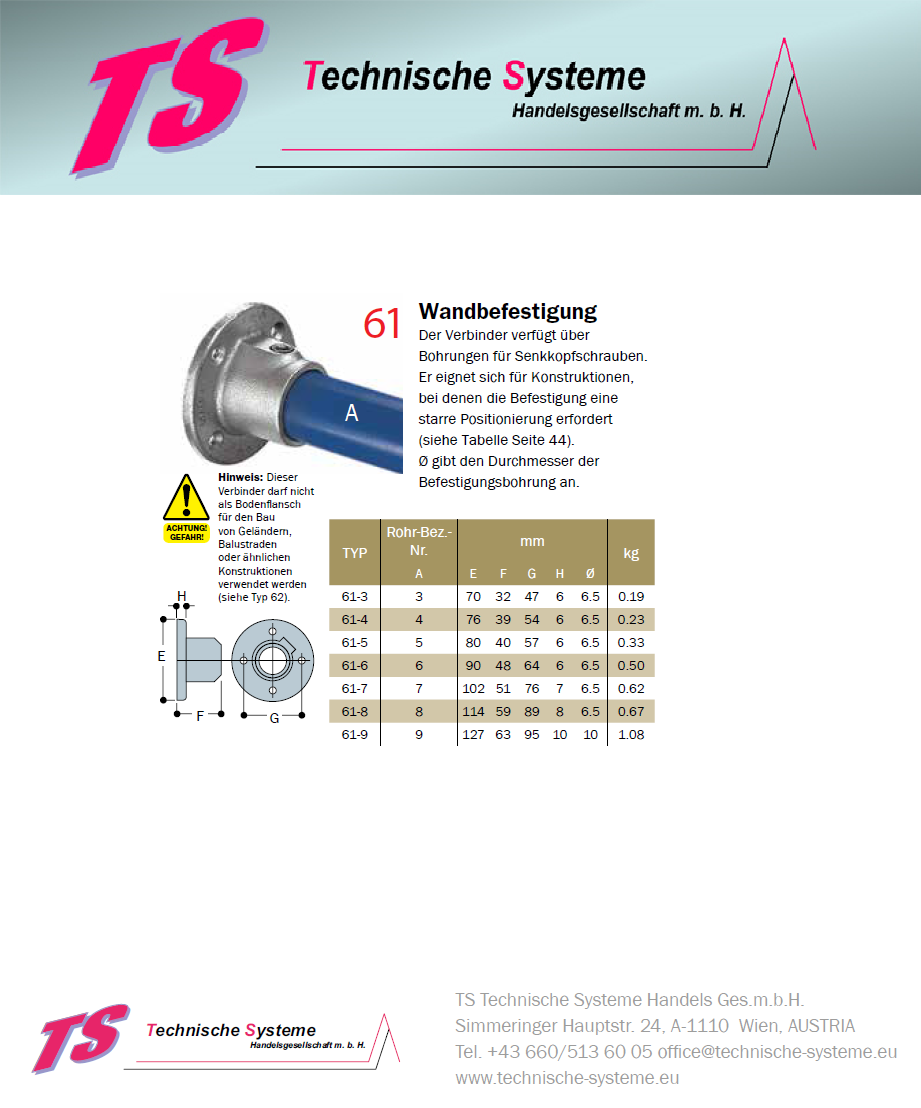 KK61-7 Kee Klamp Rohrverbinder Typ 61 Größe 7        Wandflansch verzinkt ID 42.4mm