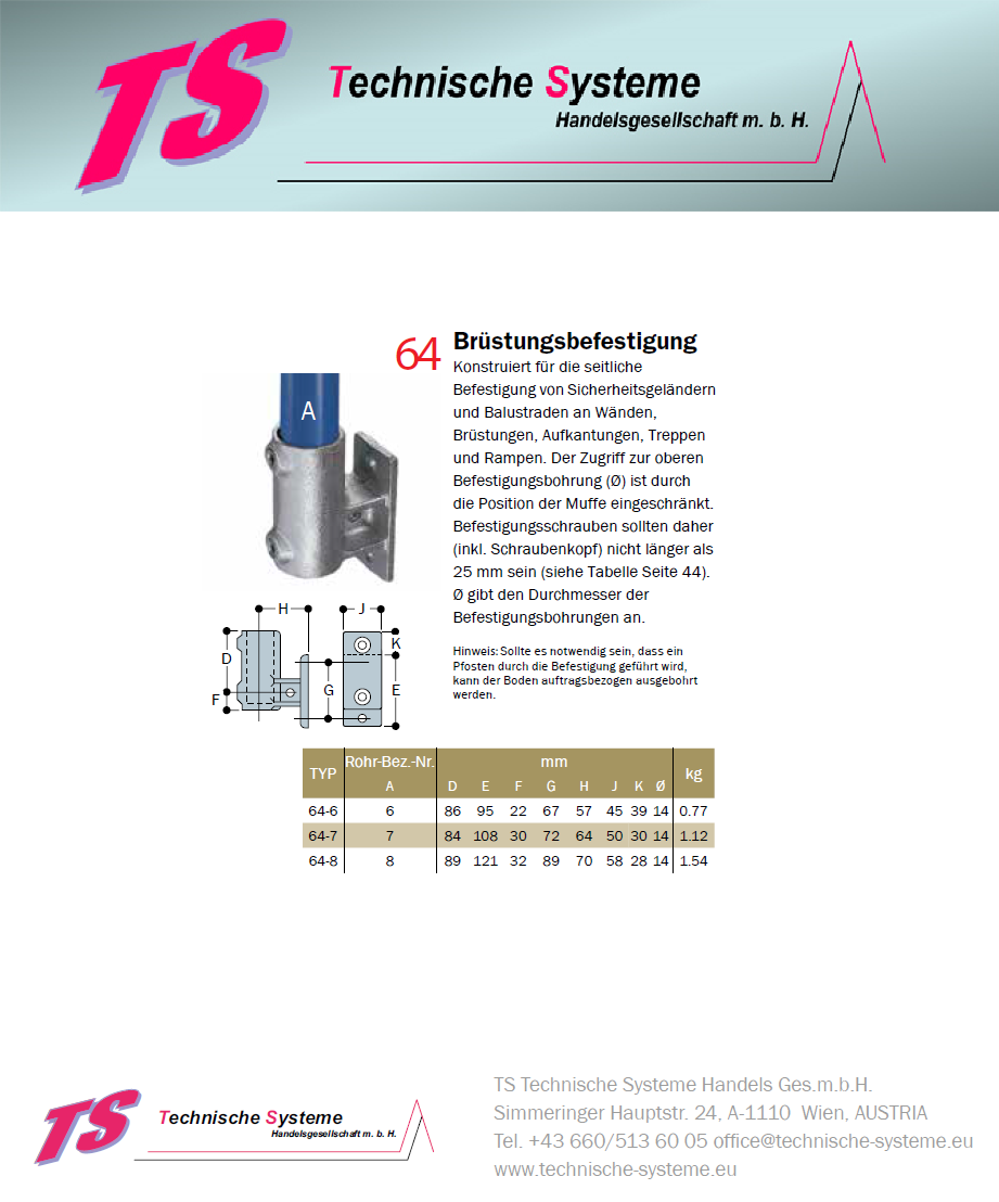 KK64-8 Kee Klamp Rohrverbinder Typ 64 Größe 8        Brüstungsflansch verz. ID 48.3mm