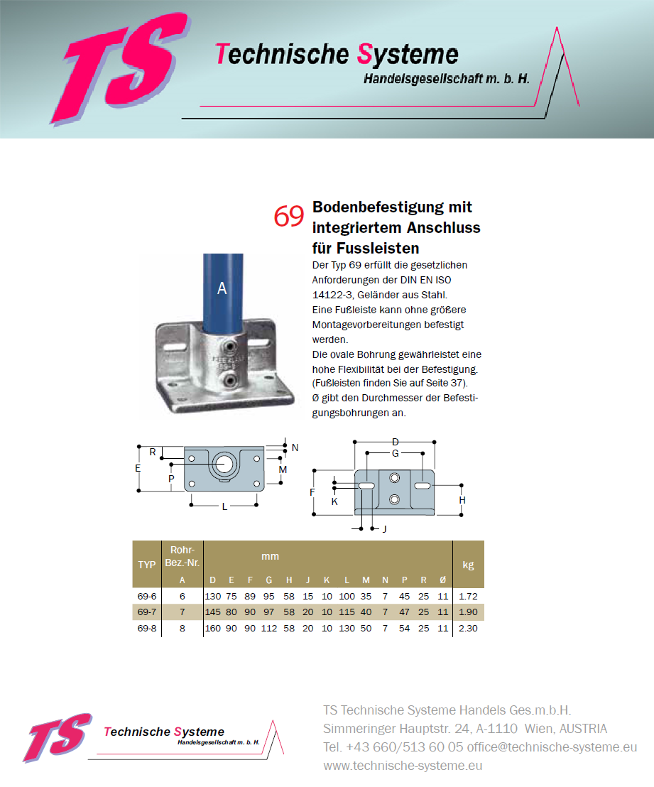 KK69-6 Kee Klamp Rohrverbinder Typ 69 Größe 6        Bodenflansch +Fußleiste  verzinkt ID 33.7mm