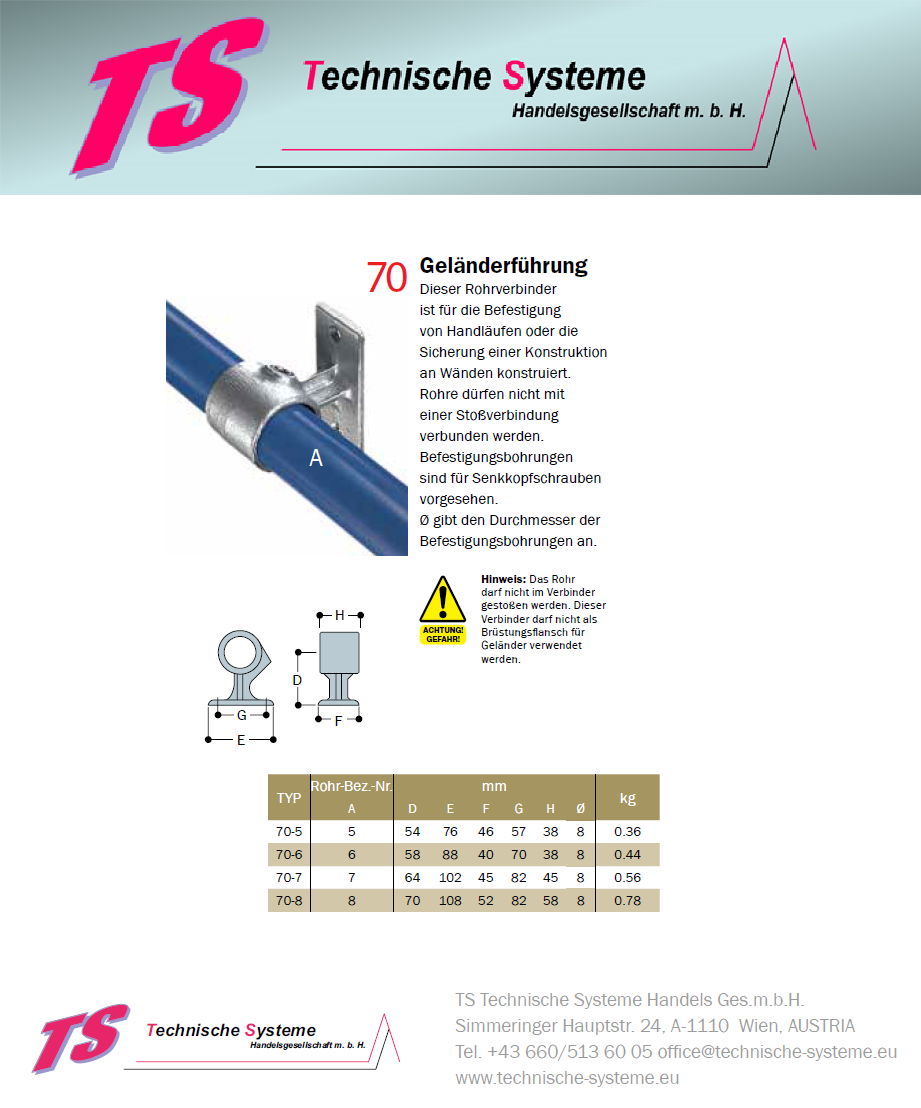 KK70-6 Kee Klamp Rohrverbinder Typ 70 Größe 6        Geländerführung verzinkt ID 33.7mm