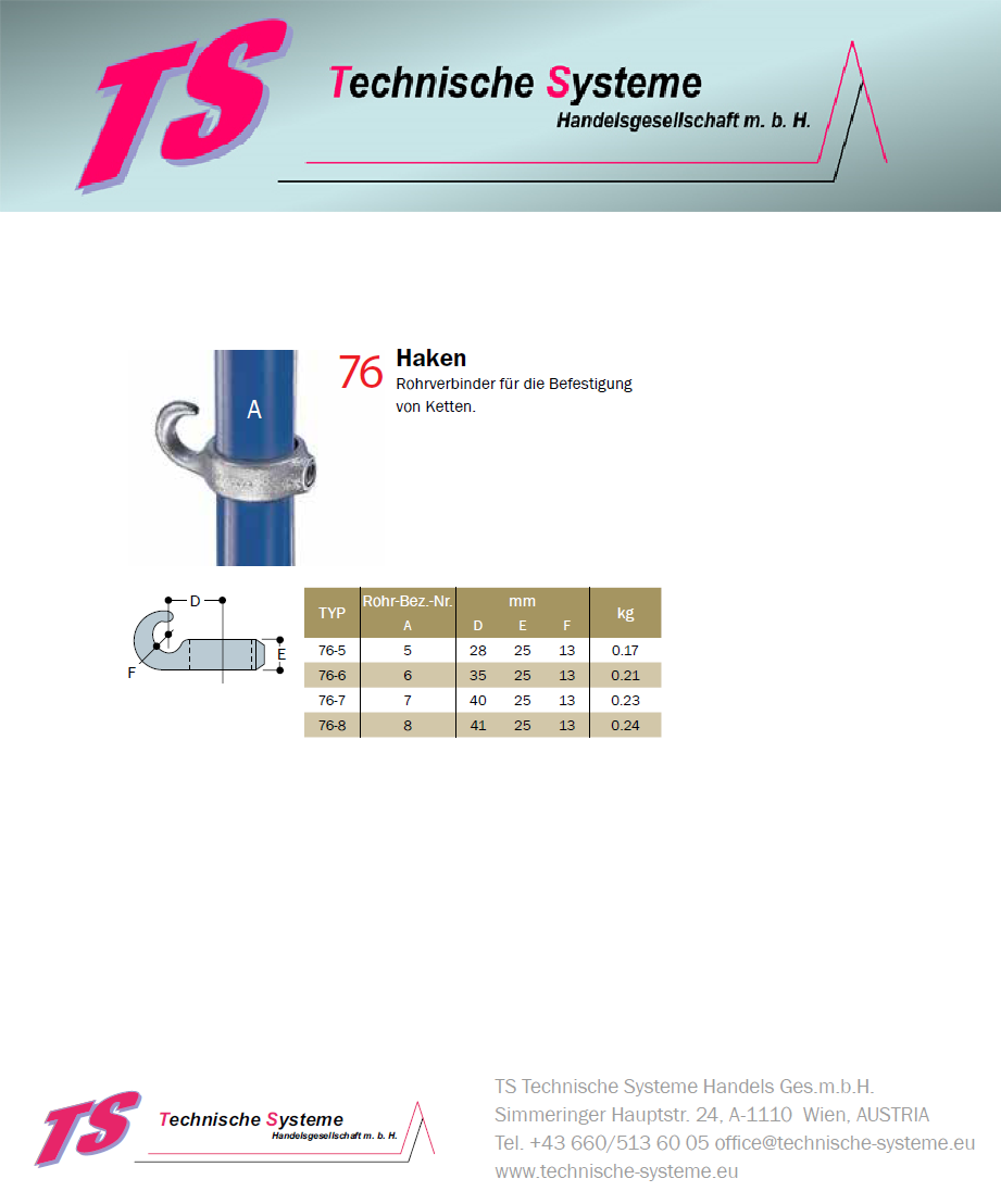 KK76-8 Kee Klamp Rohrverbinder Typ 76 Größe 8        Haken f. Kette verzinkt ID 48.3mm