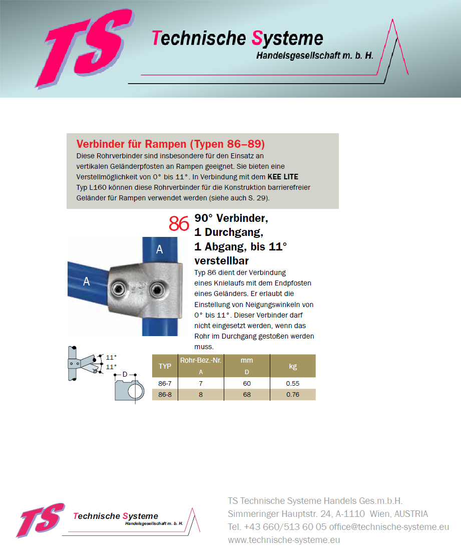 KK86-7 Kee Klamp Rohrverbinder Typ 86 Größe 7        T-Verbinder  bis 11° verzinkt ID 42.4mm