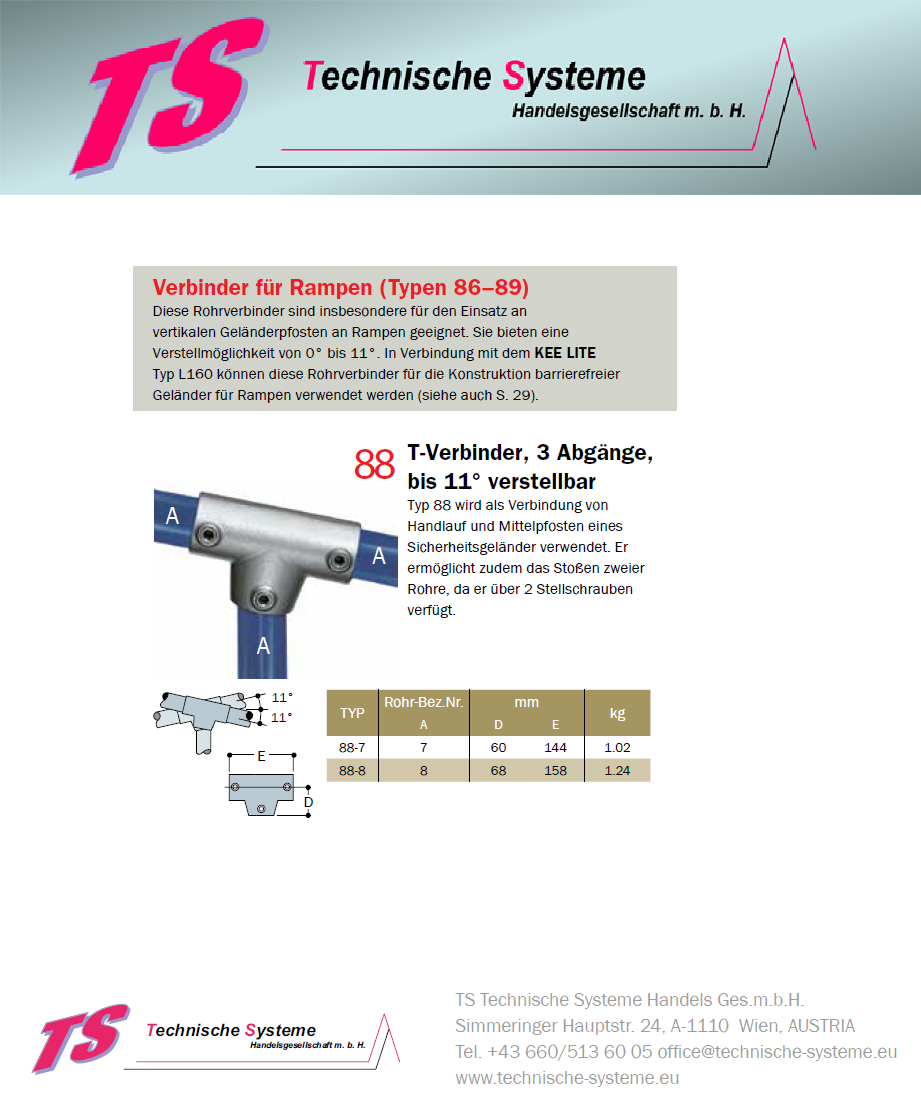 KK88-8 Kee Klamp Rohrverbinder Typ 88 Größe 8        T-Verbinder  bis 11° verzinkt ID 48.3mm