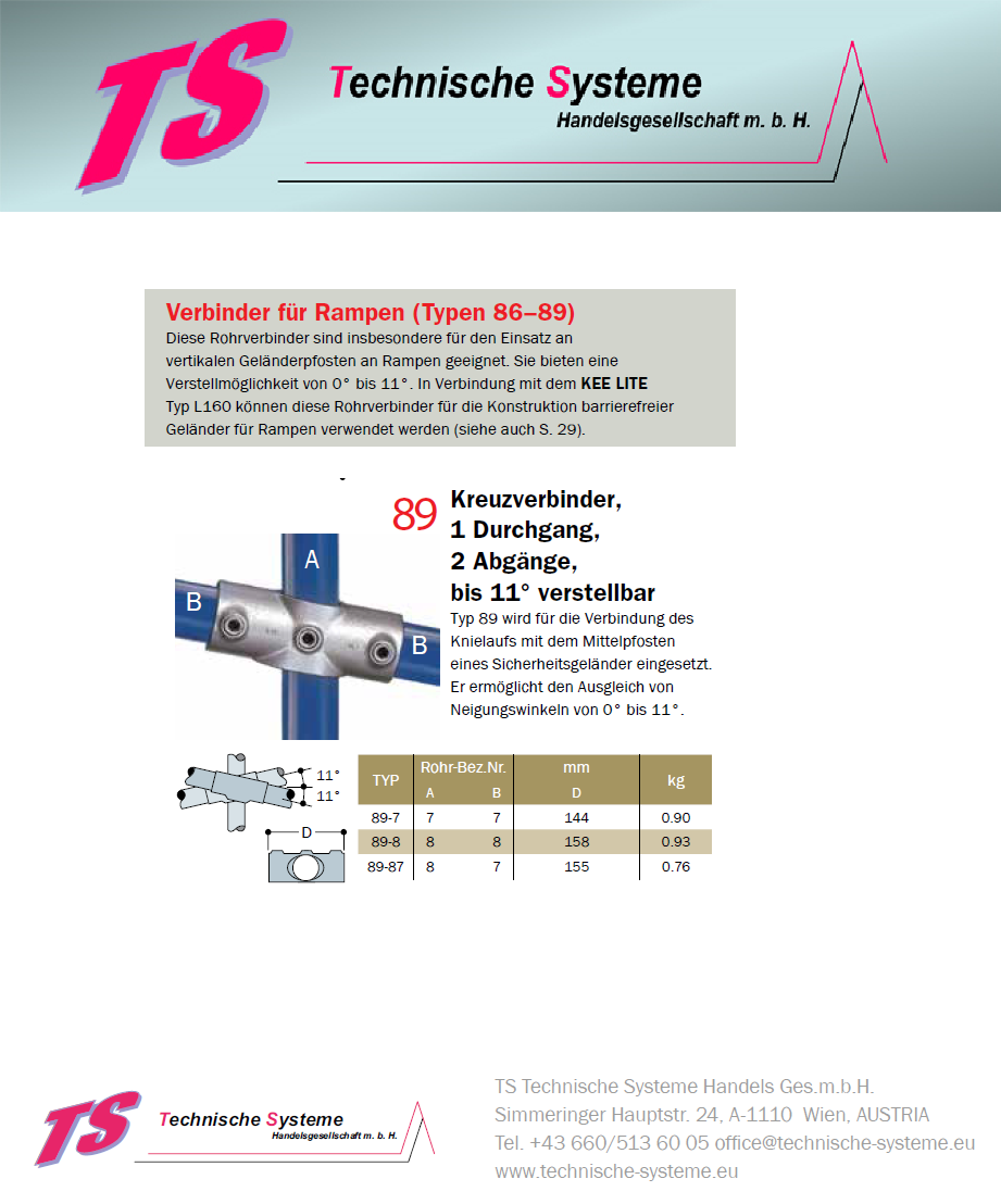 KK89-8 Kee Klamp Rohrverbinder Typ 89 Größe 8        KreuzVerbinder  bis 11° verz. ID 48.3mm