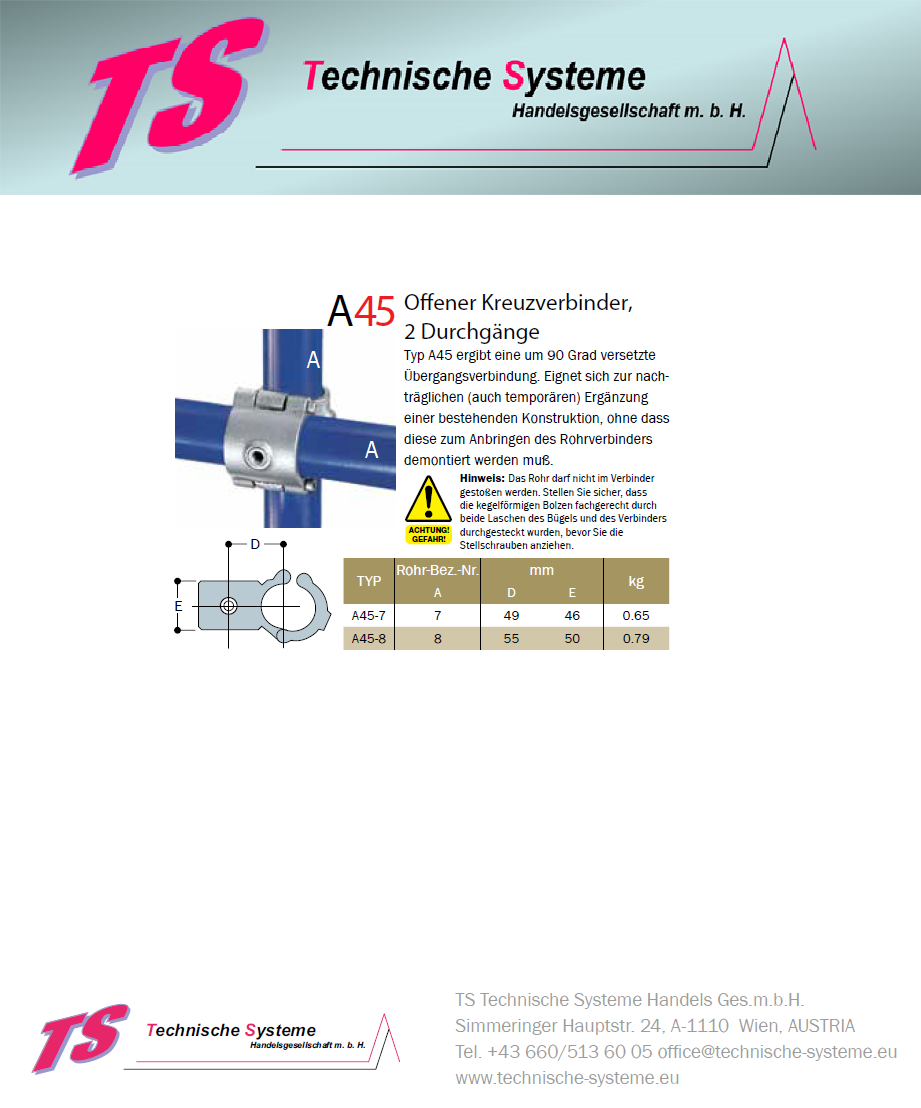 KKA45-8 Kee Klamp Rohrverbinder Typ A45 Größe 8        KreuzVerbinder  Verz. offen ID 48.3mm