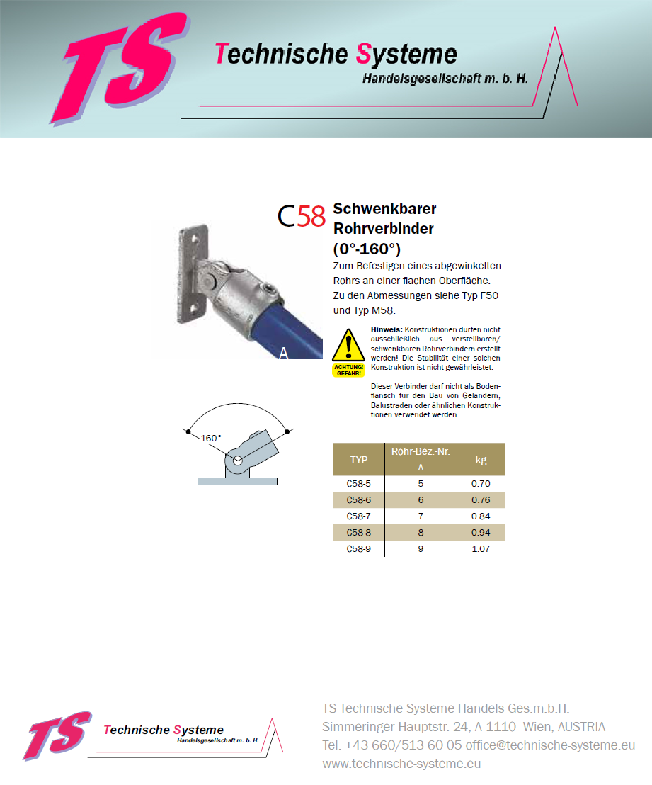 KKC58-7 Kee Klamp Rohrverbinder Typ C58 Größe 7        SchwenkVerbinder  verzinkt ID 42.4mm