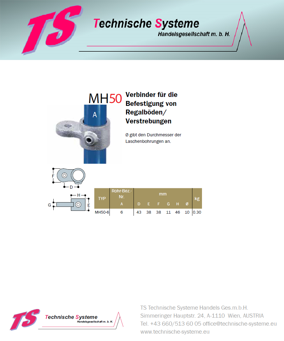 KKMH50-6 Kee Klamp Rohrverbinder Typ MH50 Größe 6        Verbinder f. Regalböden verz.ID 33.7mm