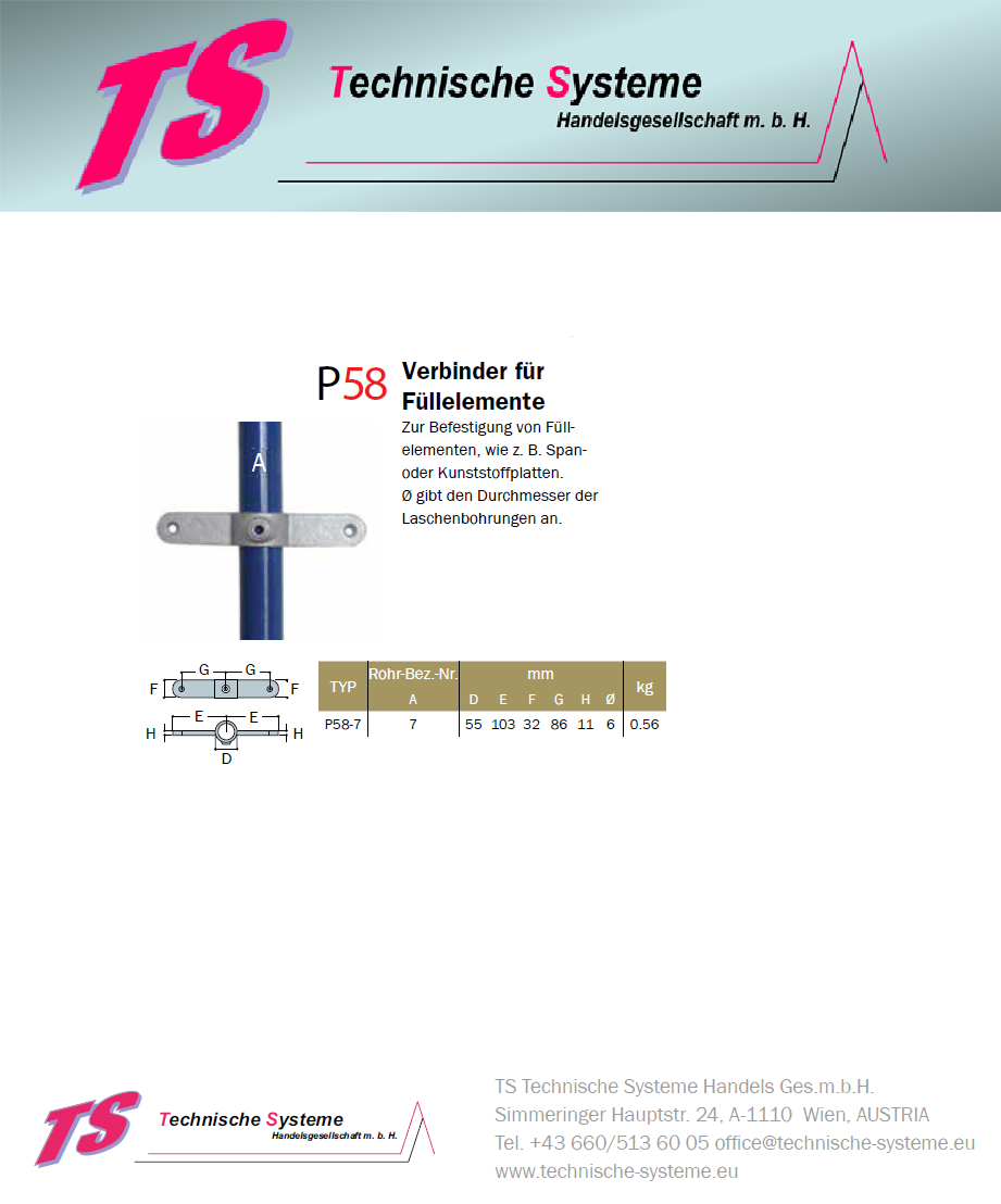 KKP58-7 Kee Klamp Rohrverbinder Typ P58 Größe 7        Verbinder f.Füllelemente verzinkt ID 42.4mm